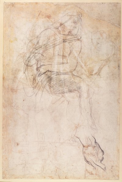 Study for the Ignudi above the Persian Sibyl in the Sistine Chapel, 1508-12 (verso) by Michelangelo Buonarroti